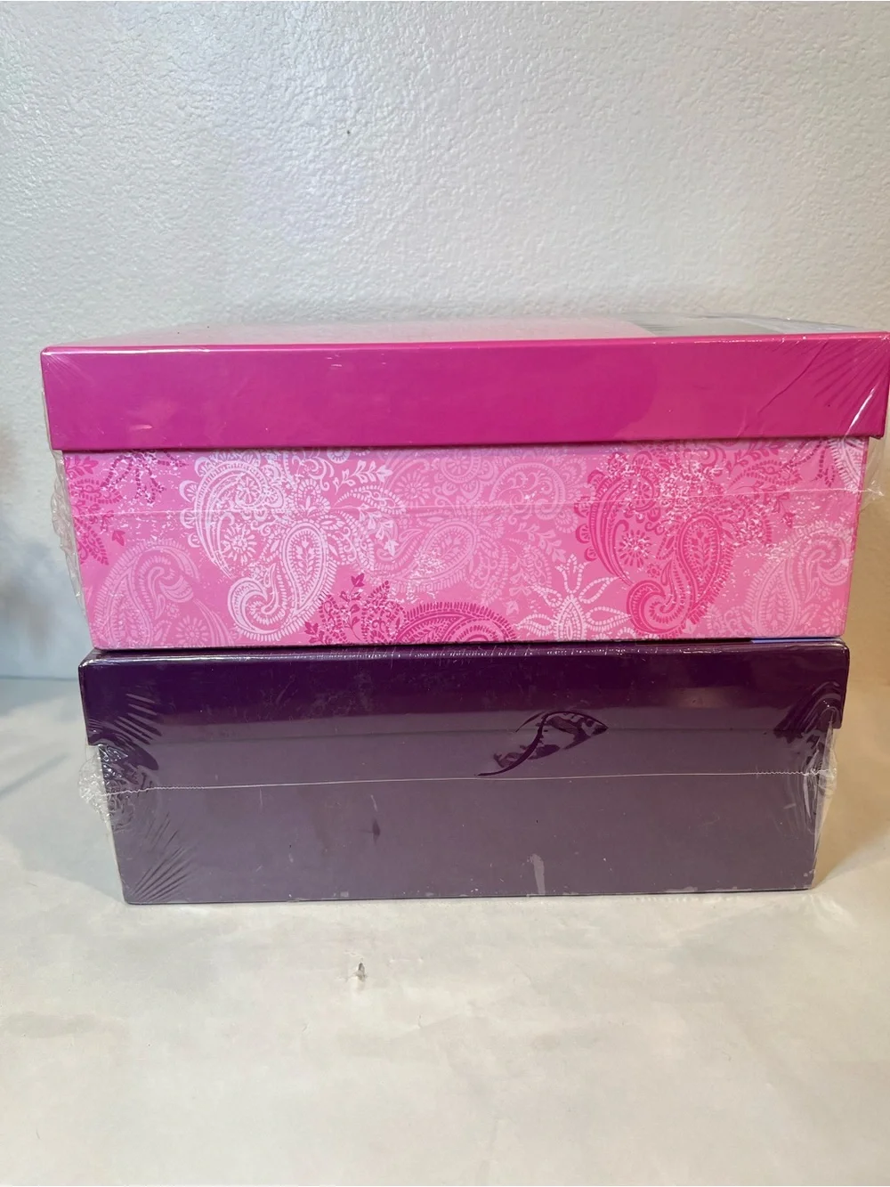 2- NIB Recollections Pink and Purple Memory Boxes Photo Storage 7.5x11.5 4.5” H